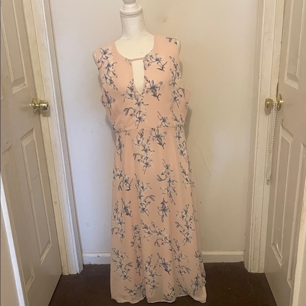 Suzanne Betro Blush and Blue Floral Maxi Dress